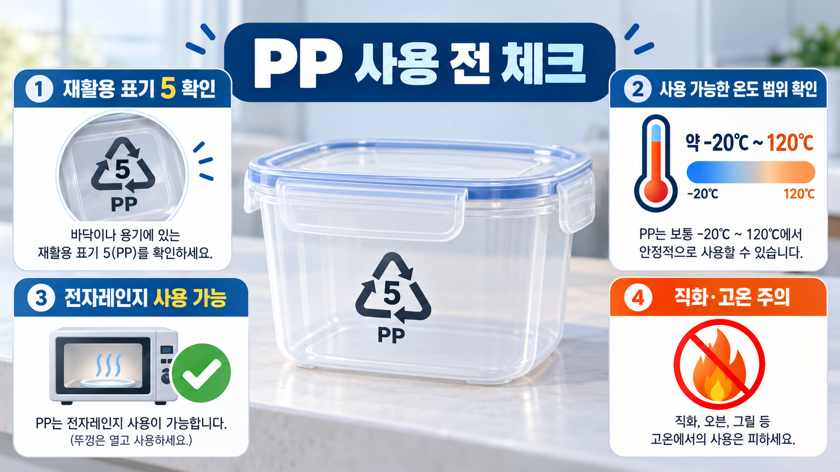 PP 폴리프로필렌 제품 사용 전 확인 사항 정보카드
