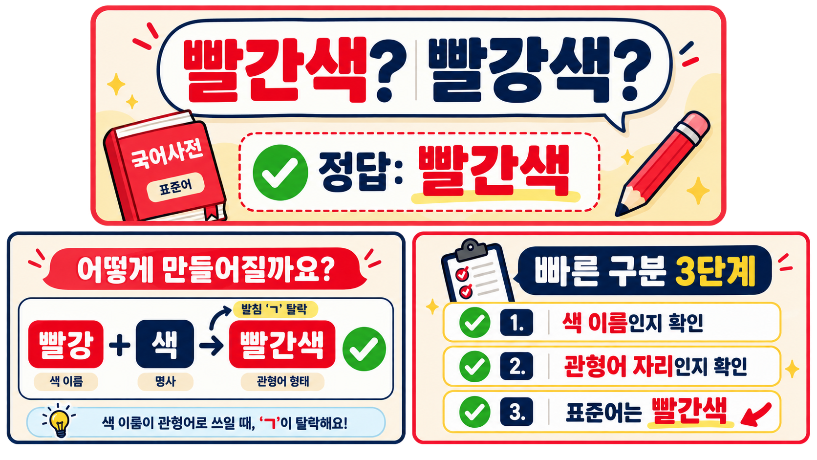 빨간색과 빨강색의 올바른 표기를 알려 주는 한국어 정보카드