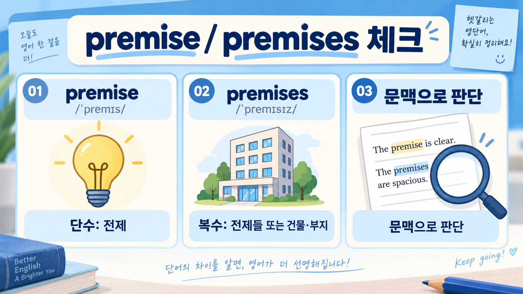 premise와 premises를 문맥으로 판단하는 학습 체크리스트