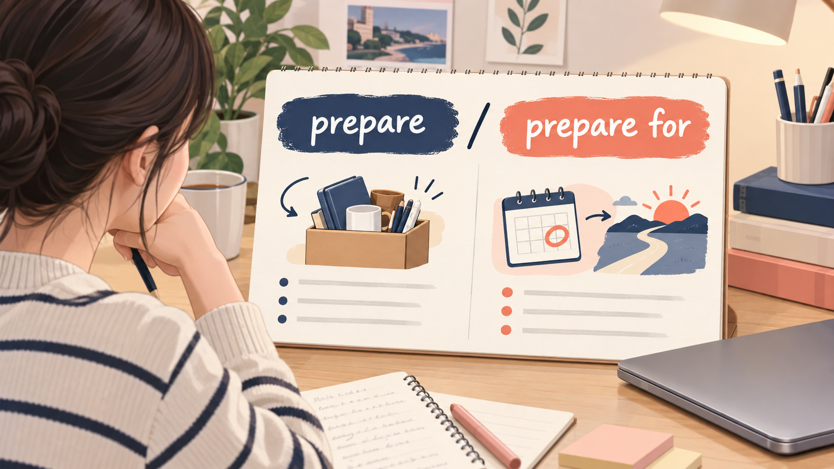 prepare와 prepare for를 비교하는 한국형 영어 학습 정보카드