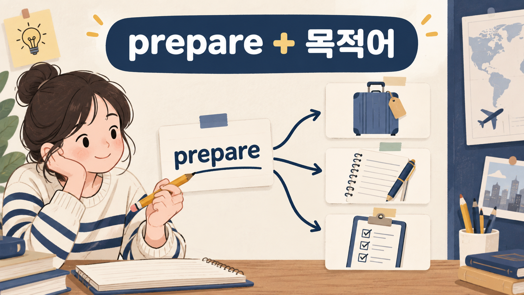 prepare 뒤에 목적어를 두는 방식의 한국형 영어 정보카드