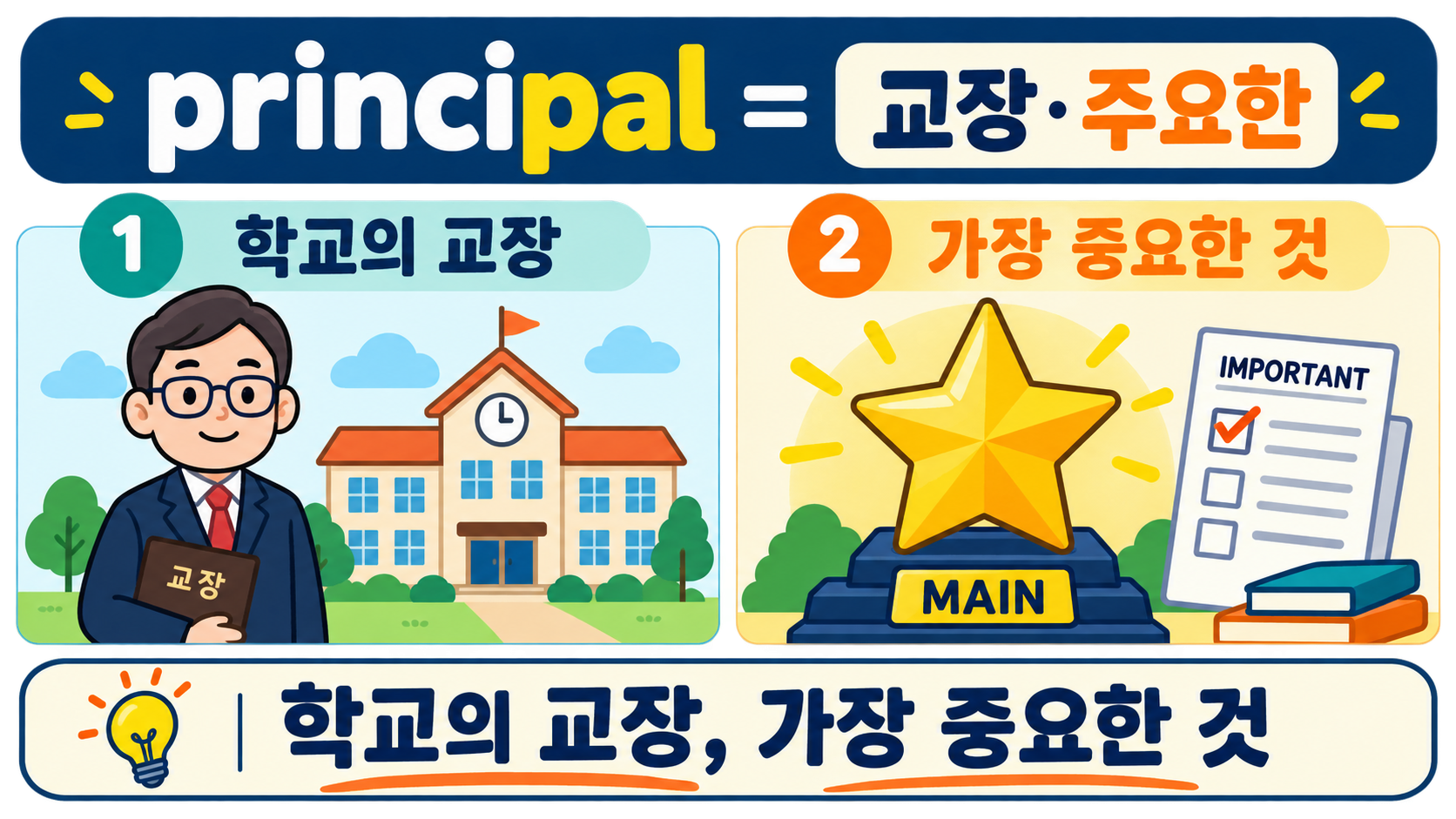 principal을 교장과 주요한으로 기억하는 정보카드