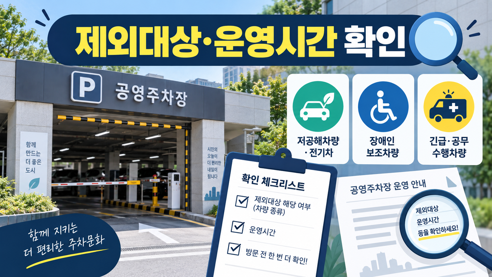 공영주차장 5부제 제외대상과 운영시간 확인 정보카드