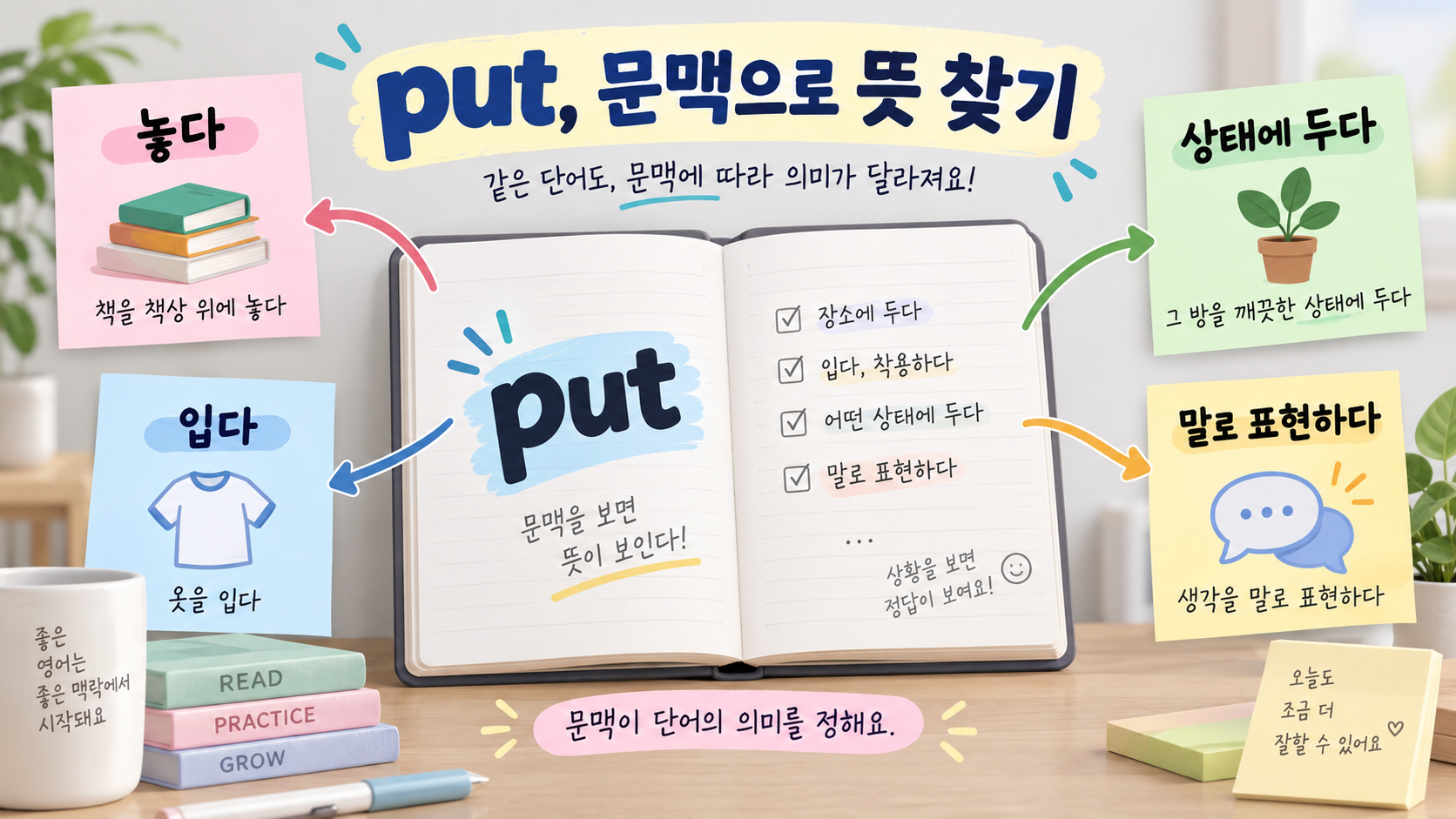 put의 문맥별 의미를 보여 주는 한국어 정보카드