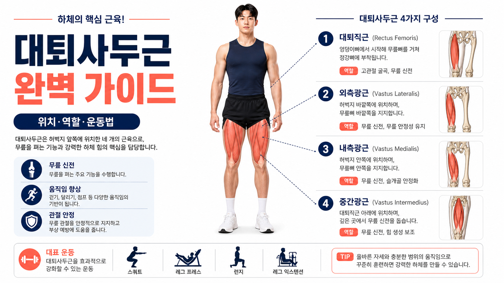 대퇴사두근 위치와 역할 정보카드
