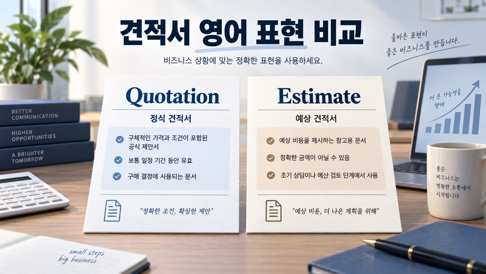 Quotation과 Estimate를 비교한 견적서 영어 표현 정보카드