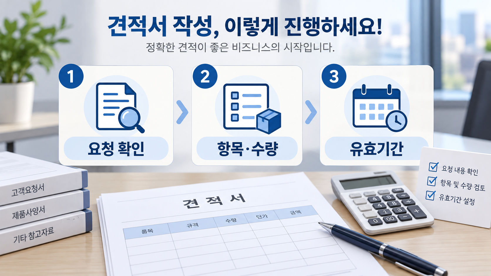 견적서 작성 순서를 보여 주는 정보카드