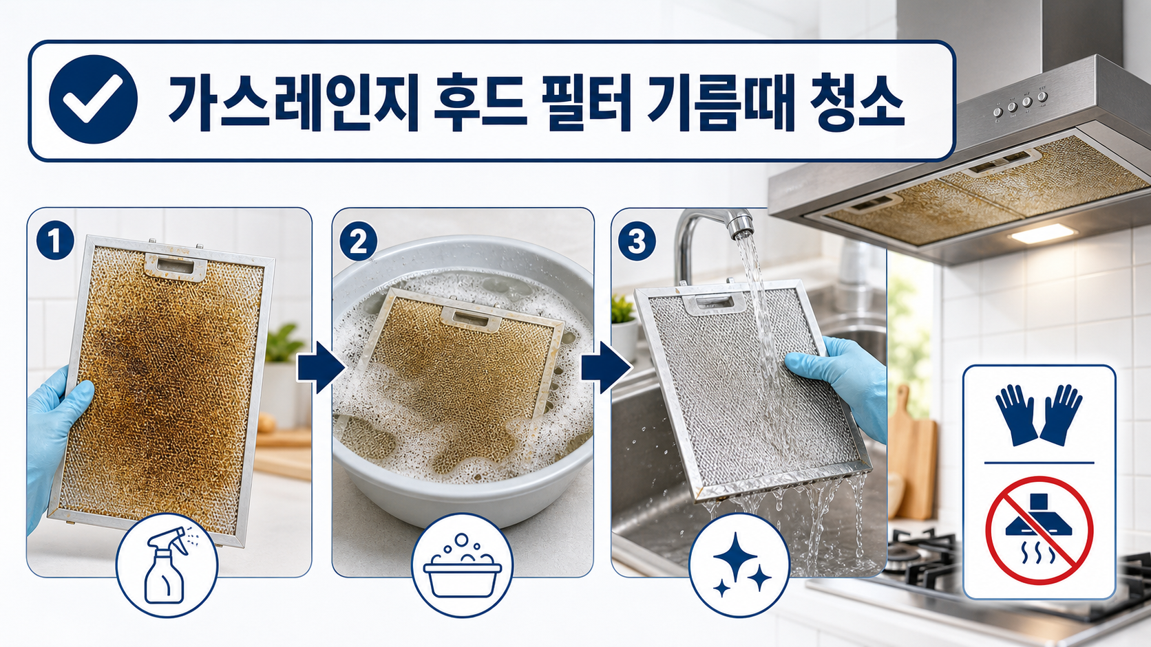 주방 가스레인지 후드 필터 찌든 기름때 쉽게 청소하는 법 정보 카드