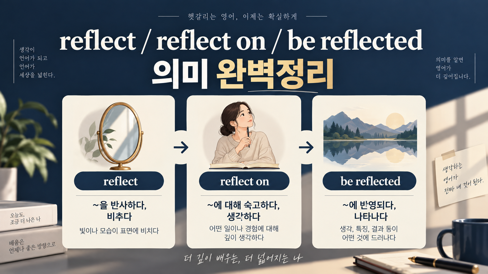 reflect reflect on be reflected 의미 비교 정보카드
