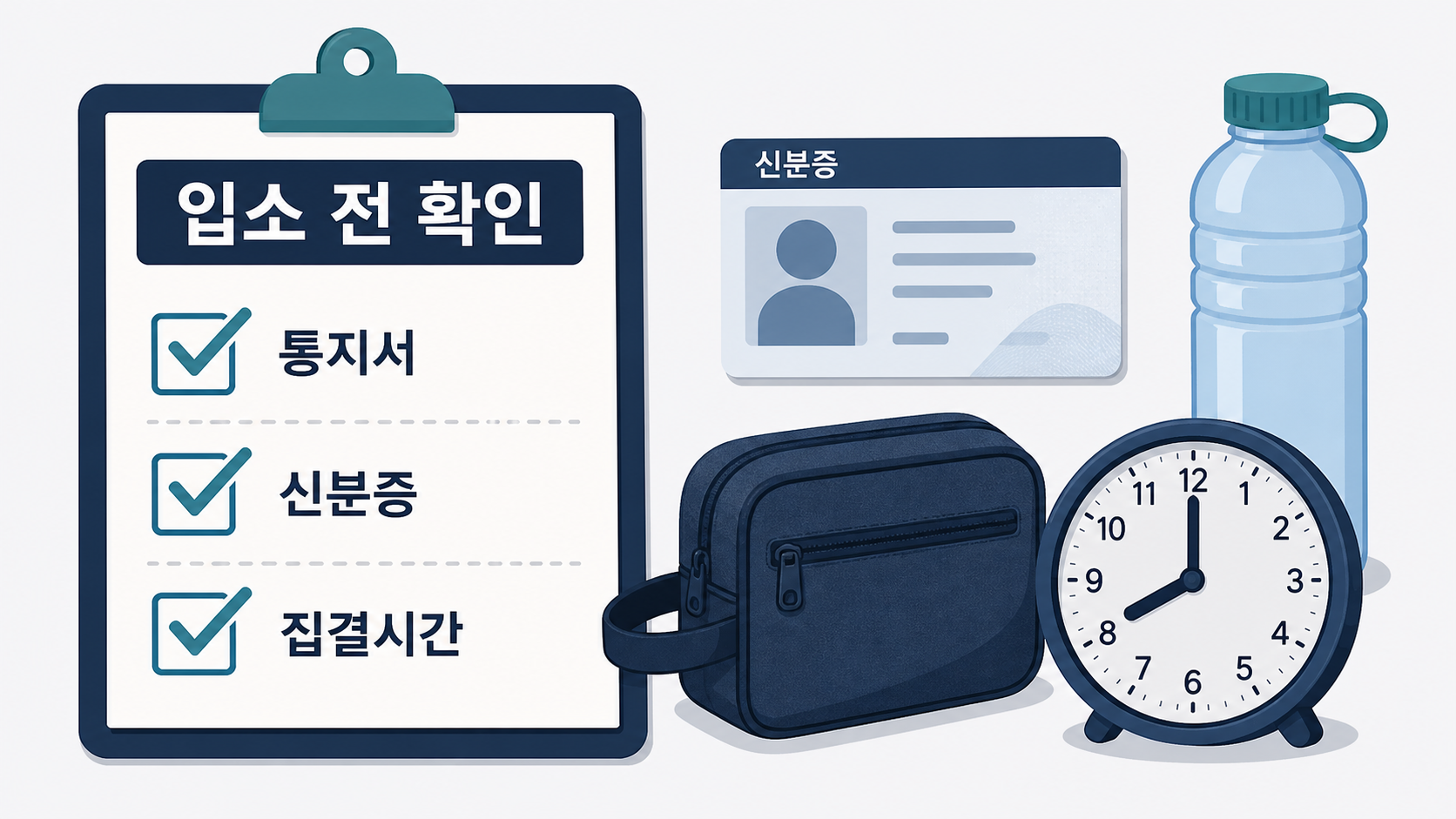 예비군 훈련 입소 전 통지서와 신분증, 집결 시간을 확인하는 체크리스트