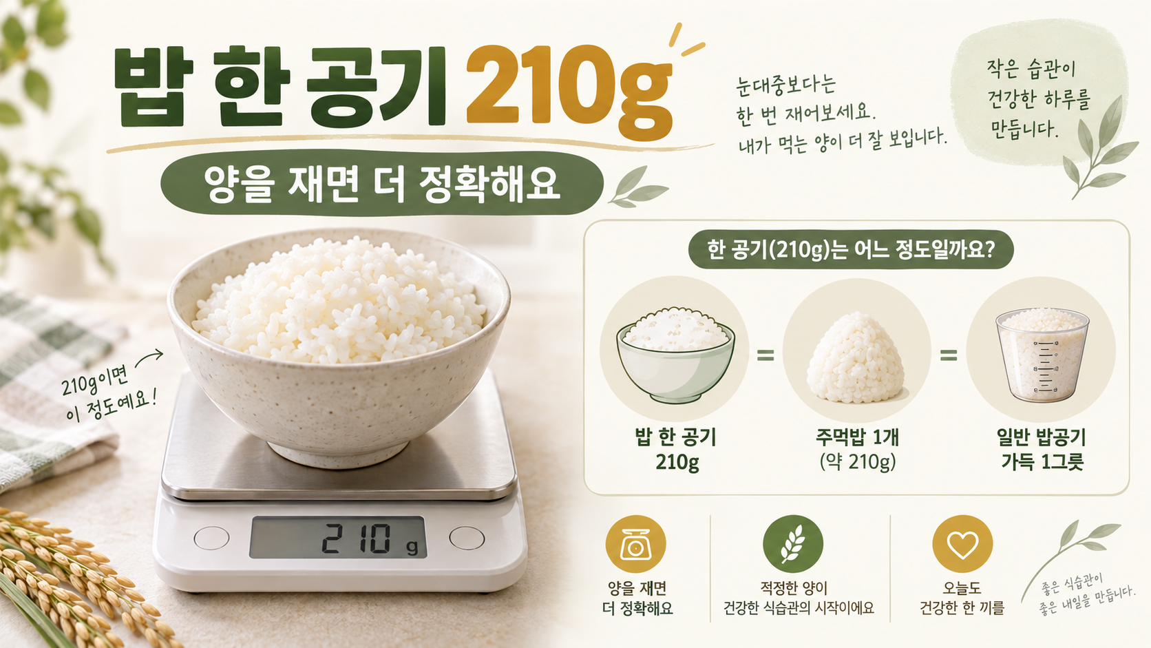 저울 위 밥 한 공기 210그램 분량 정보 카드