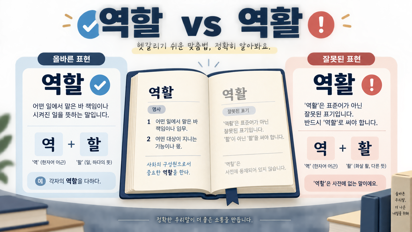 역할과 역활의 표기를 비교하는 한국어 정보카드