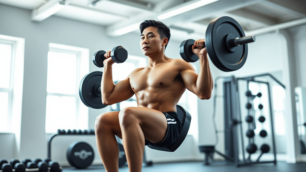 덤벨로 루마니안 데드리프트를 하는 운동 장면