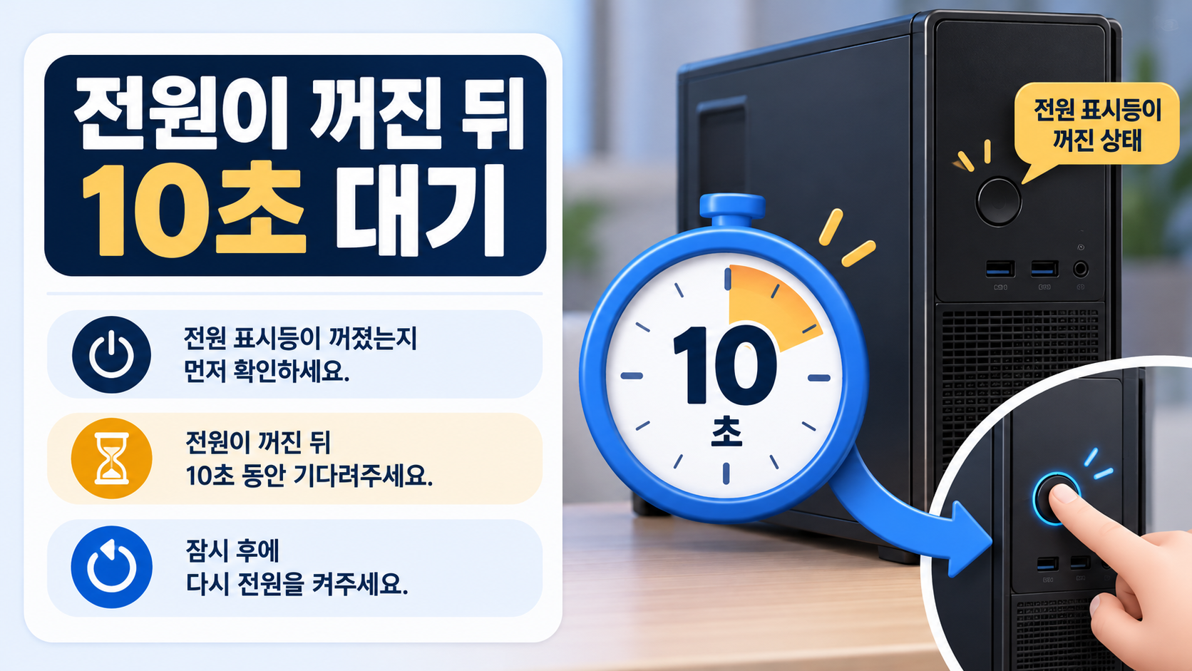 전원이 꺼진 뒤 10초 기다리기를 안내하는 한국형 정보카드