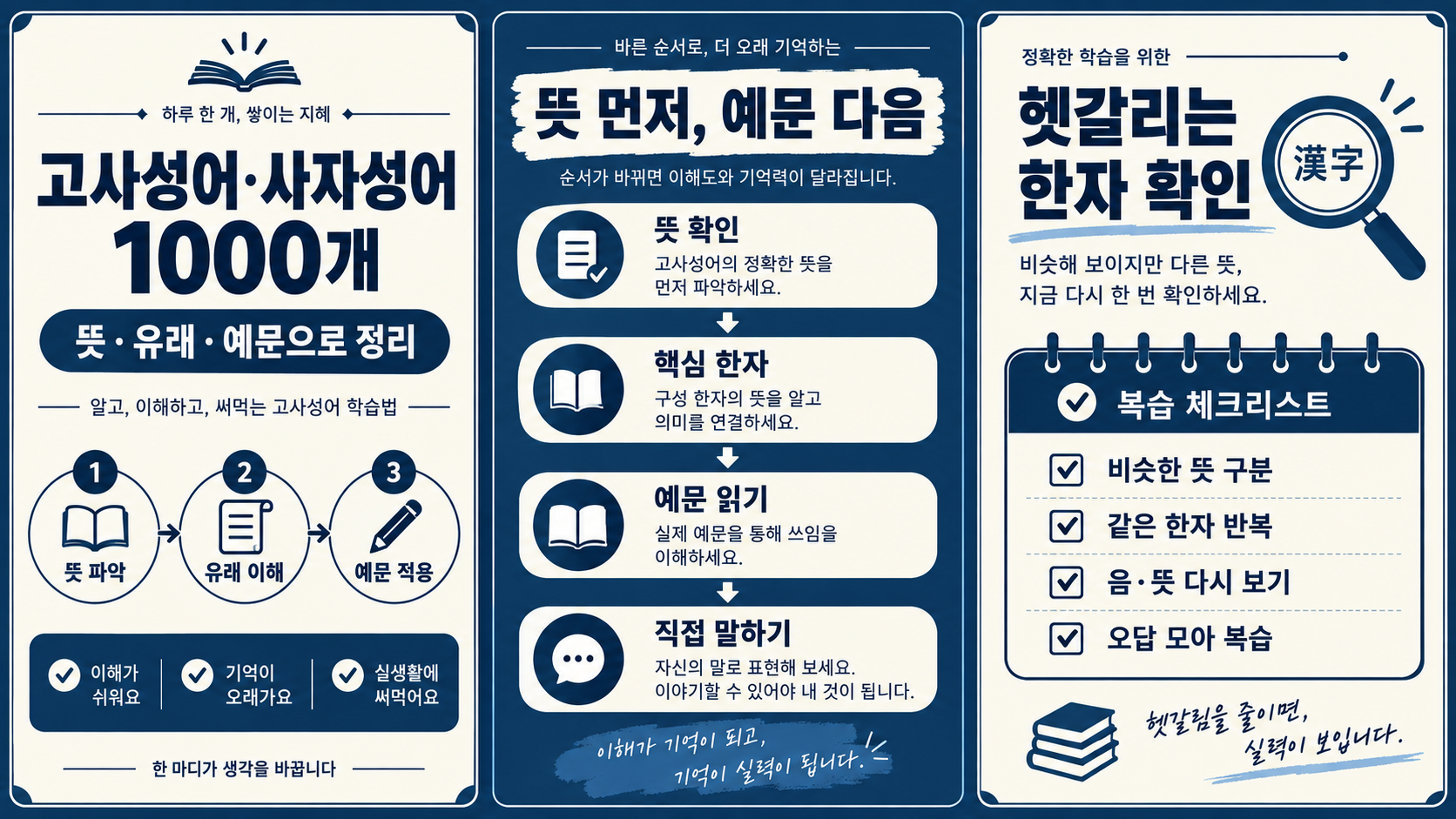 고사성어 사자성어 1000개를 뜻 유래 예문으로 정리하는 한국어 정보 카드
