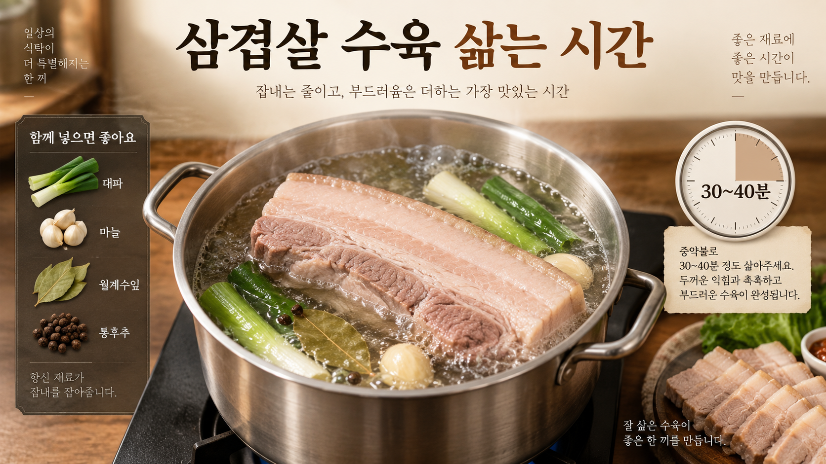 삼겹살 수육 삶는 시간 정보카드