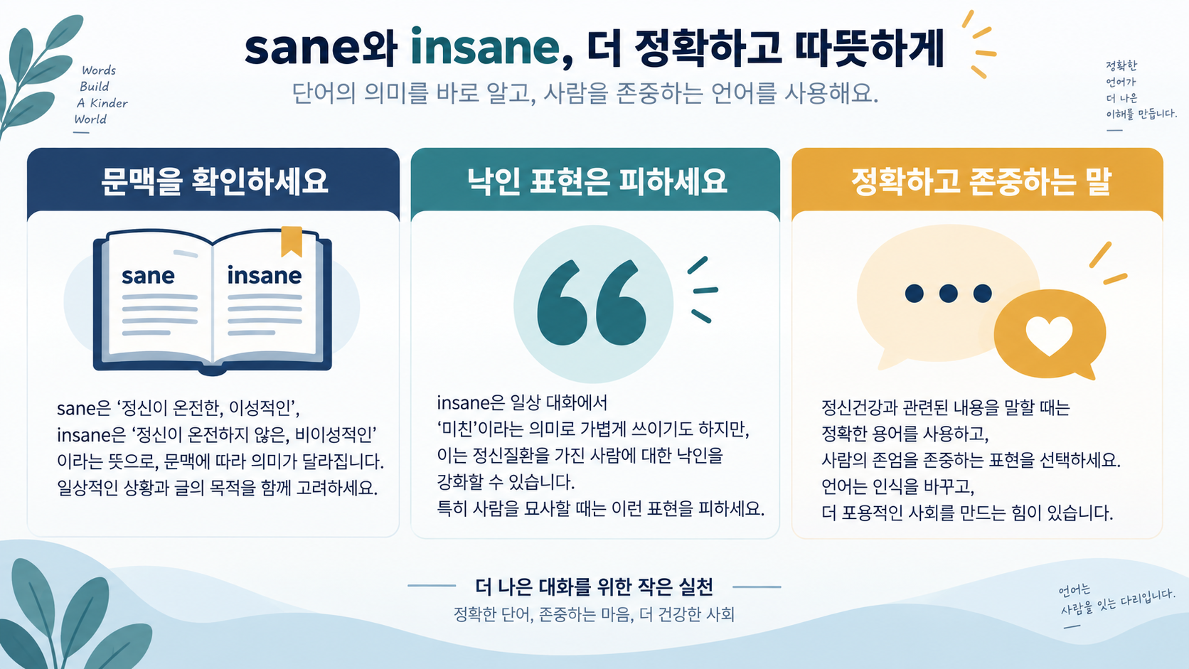 sane과 insane의 문맥 확인 및 존중 표현 정보카드