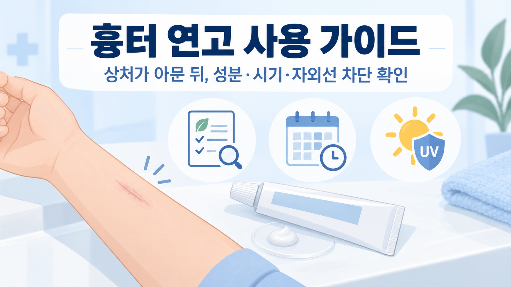 흉터 연고 사용 시기와 자외선 관리 원칙을 담은 한국어 정보 카드