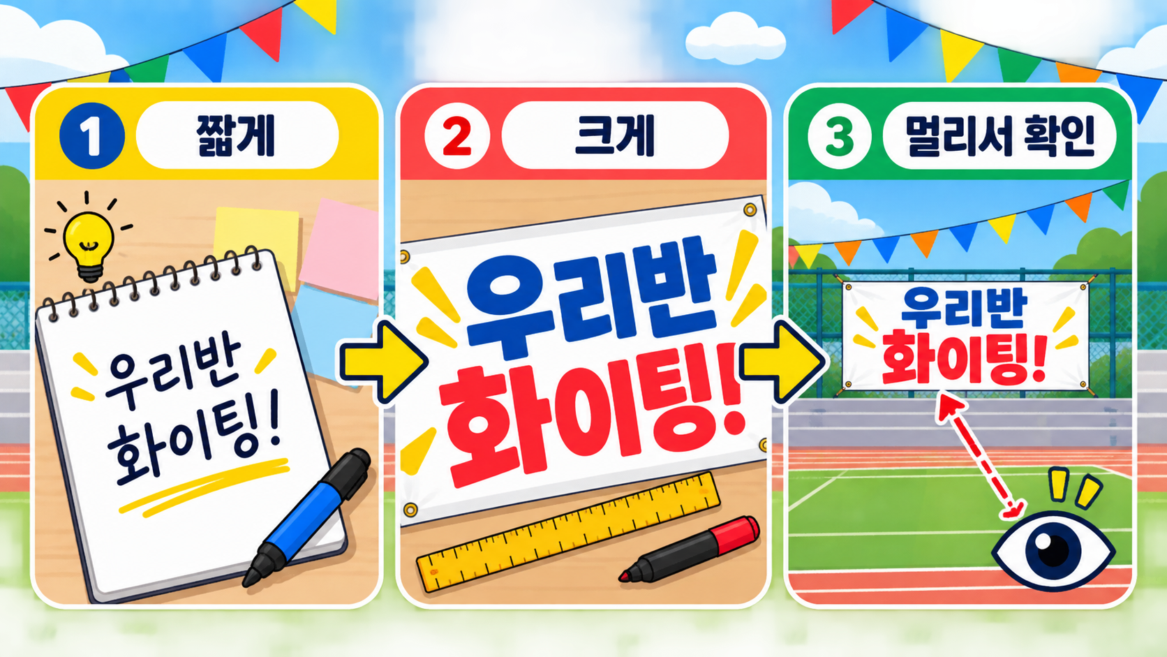 체육대회 플랜카드 문구를 짧고 크게 배치하는 3단계