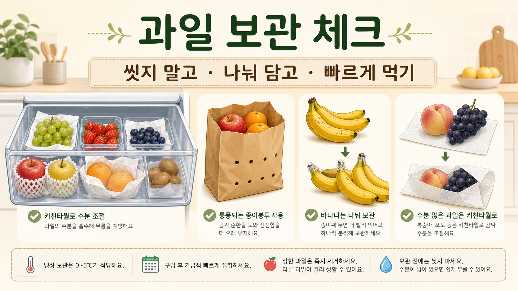 씻지 않고 나눠 담아 보관하는 과일 보관 정보카드