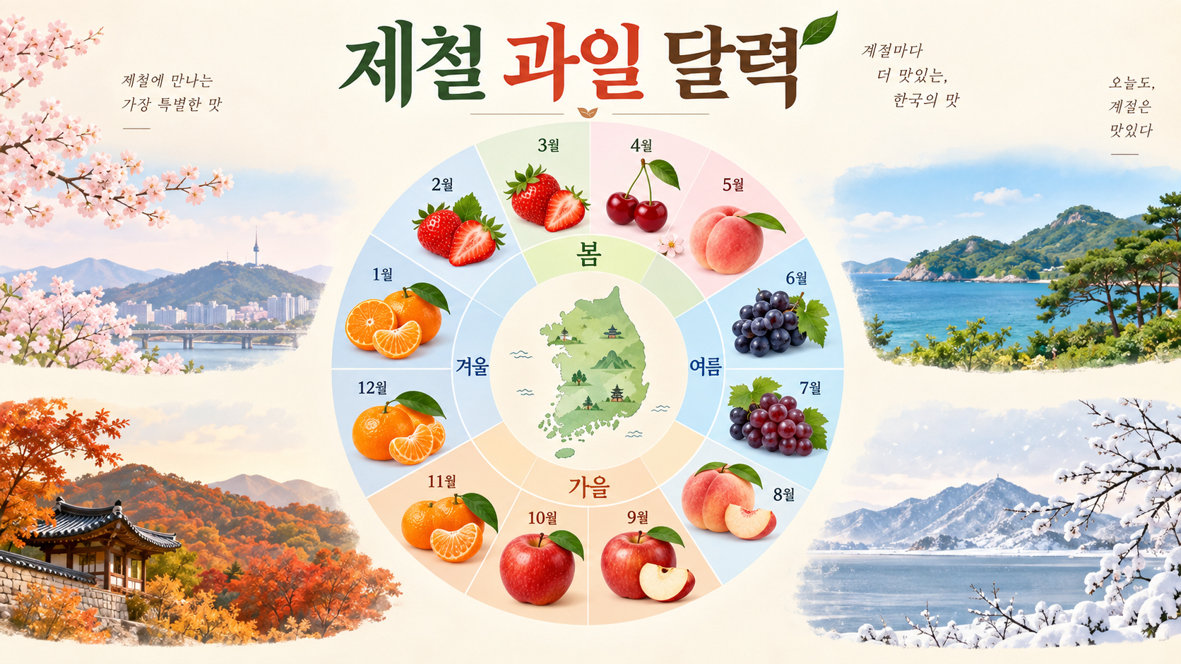 사계절별 국내 제철 과일 달력 정보카드