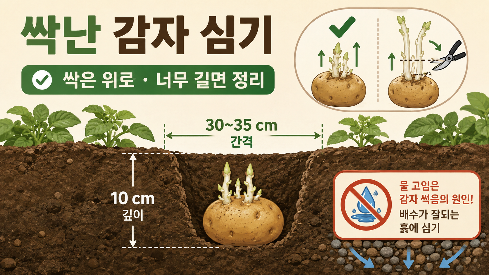 싹난 감자를 싹이 위로 향하게 심는 방법 정보카드