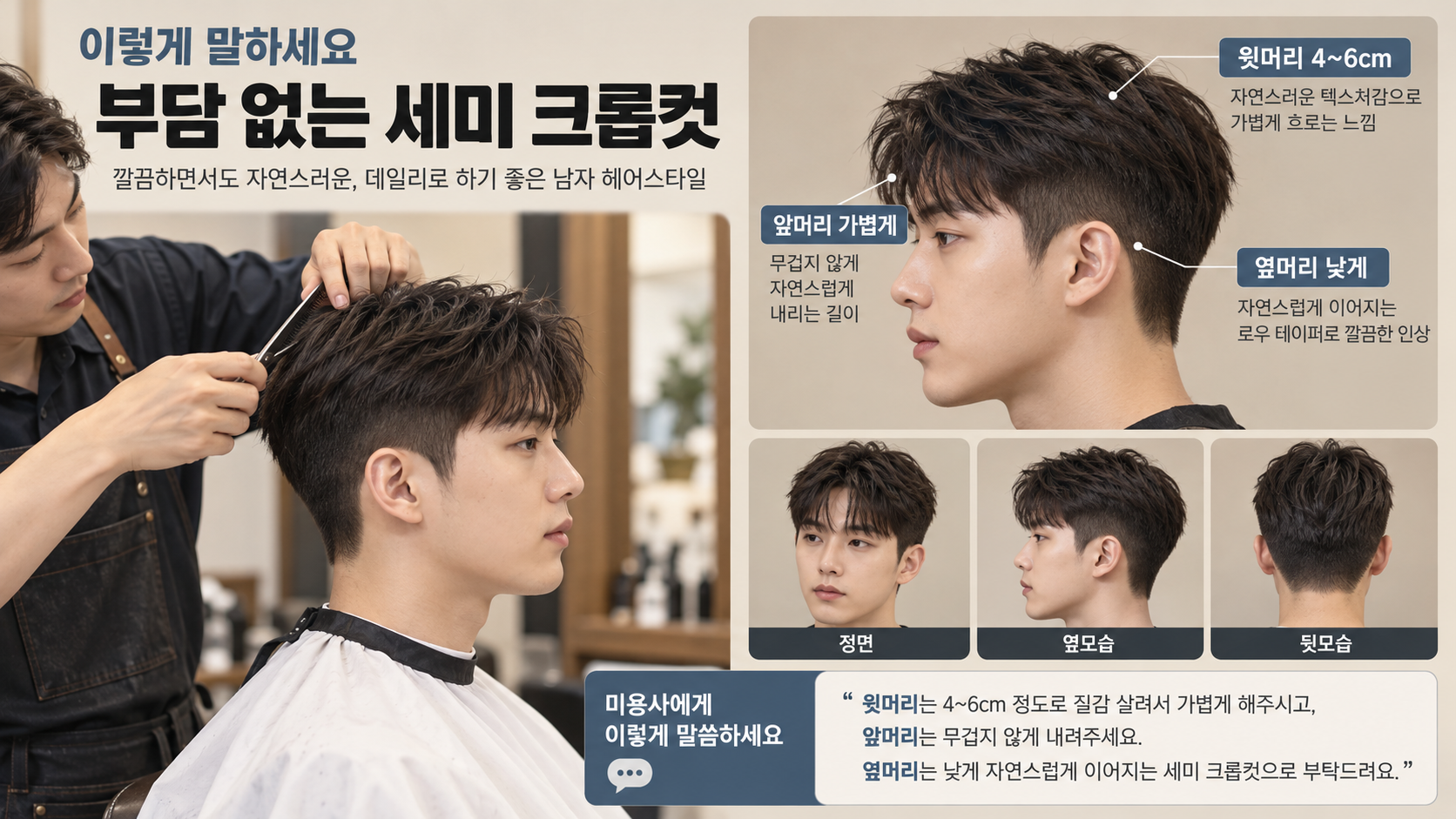 세미 크롭컷 길이와 주문법 정보카드