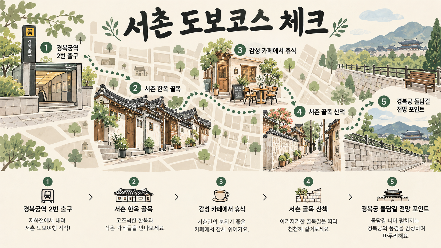 경복궁역에서 서촌 골목으로 이어지는 도보코스 정보카드