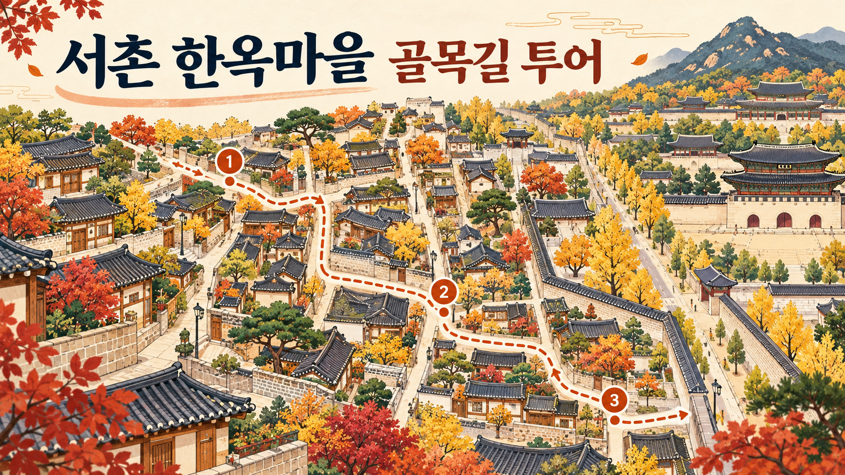 서촌 한옥마을 골목길 도보 동선을 표시한 한국형 여행 정보카드