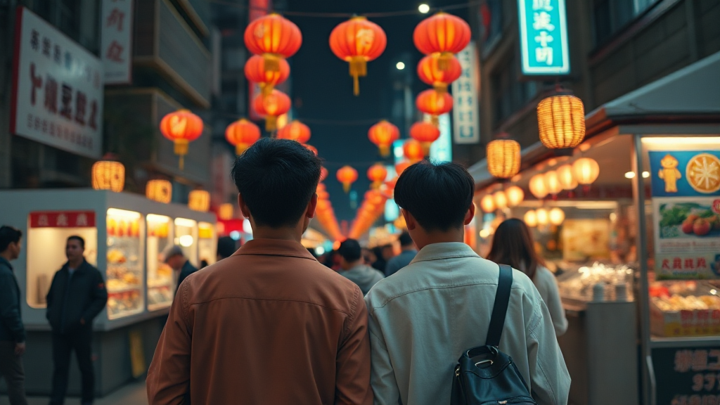 서울 야시장을 걷는 데이트 장면