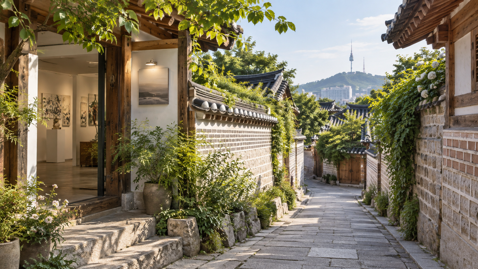 서울 한옥 골목의 조용한 산책 풍경