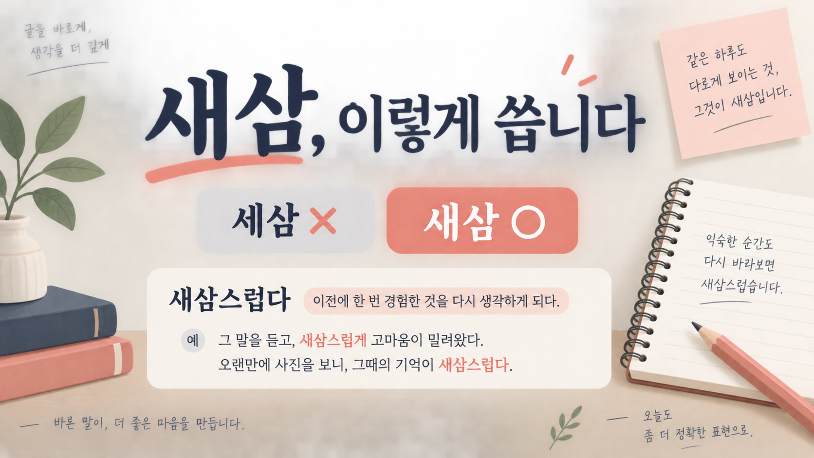 세삼과 새삼의 올바른 표기를 비교한 한국형 정보카드