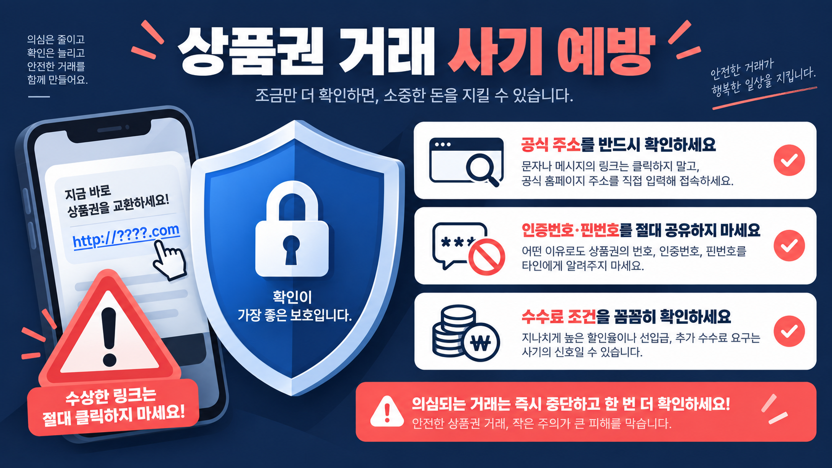 상품권 거래 사기 예방 수칙을 보여 주는 정보카드