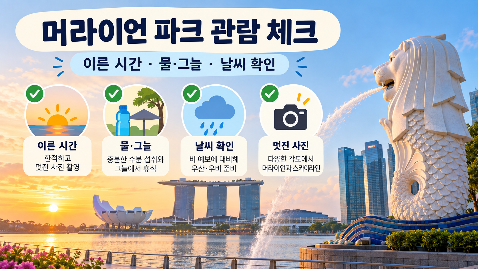 머라이언 파크 관람 전 더위와 날씨를 점검하는 정보카드
