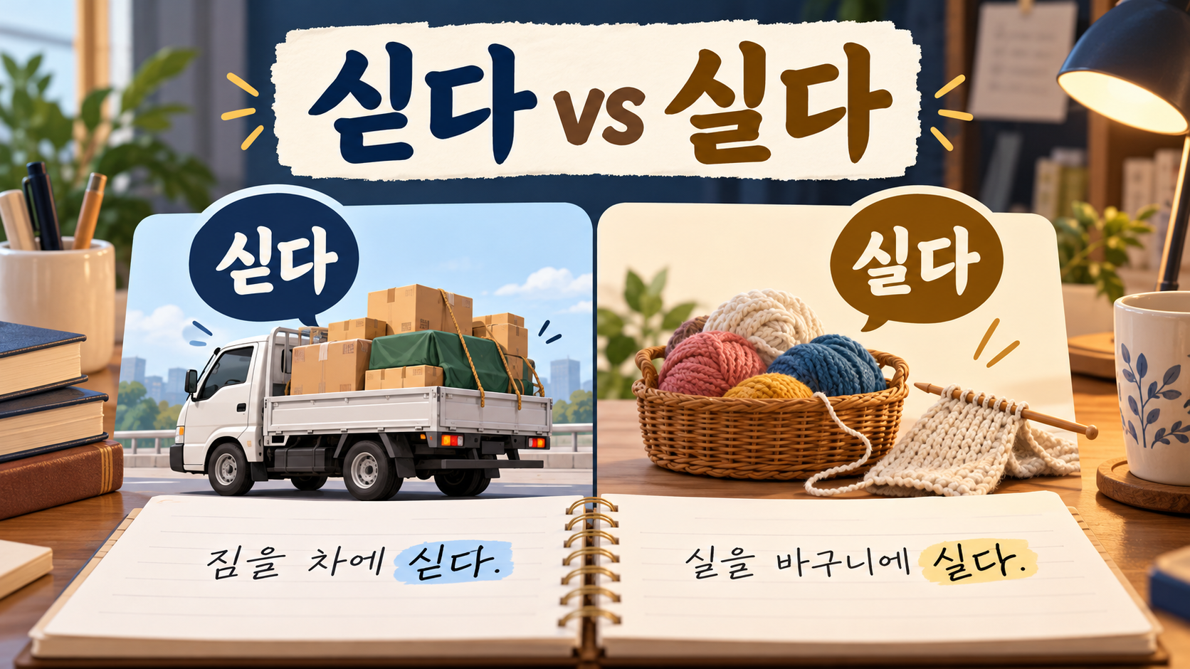 싣다와 실다의 뜻을 비교한 한국어 정보카드