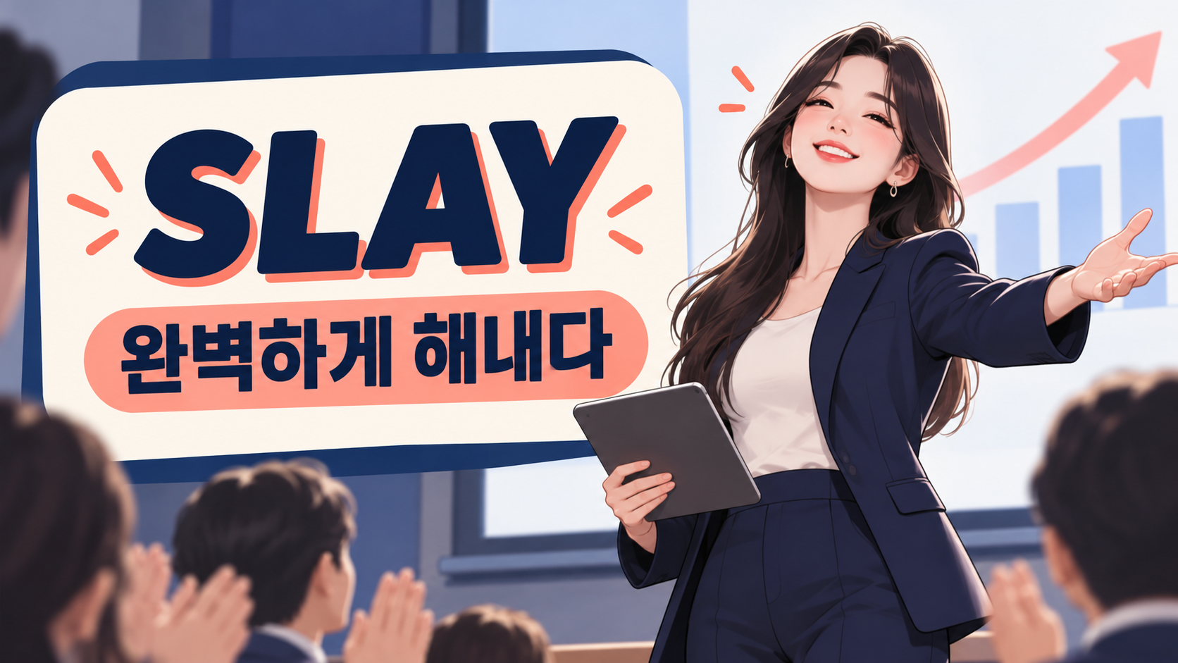 SLAY와 완벽하게 해내다 문구가 있는 영어 슬랭 정보카드