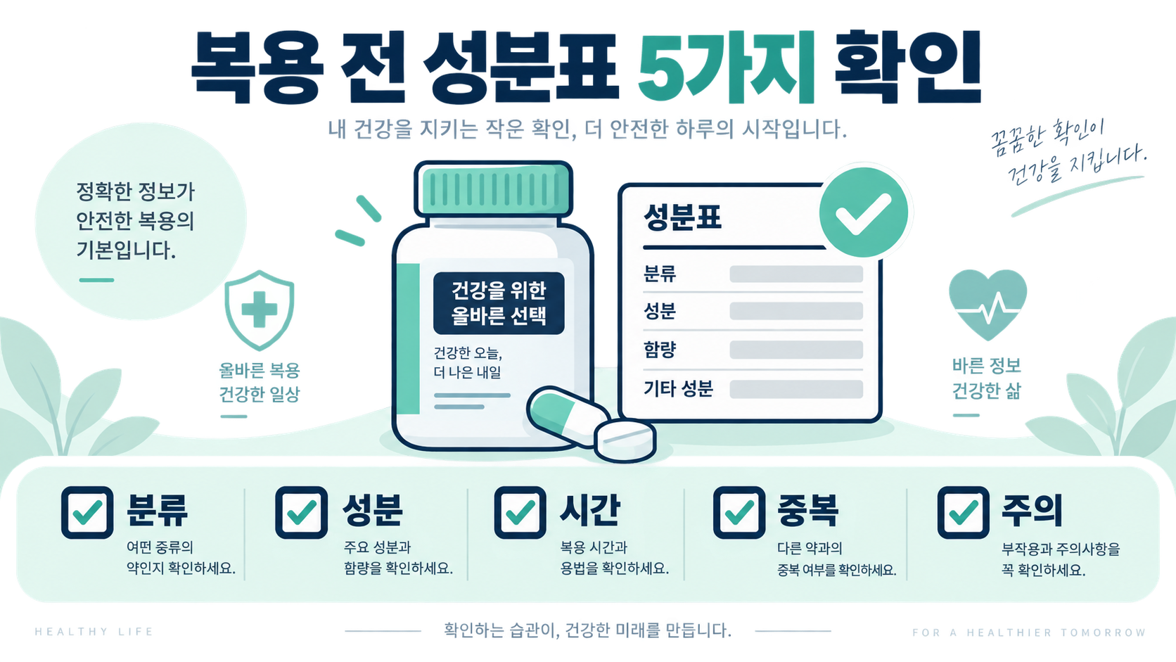 수면 제품 성분표와 복용 전 확인 항목을 정리한 정보 카드