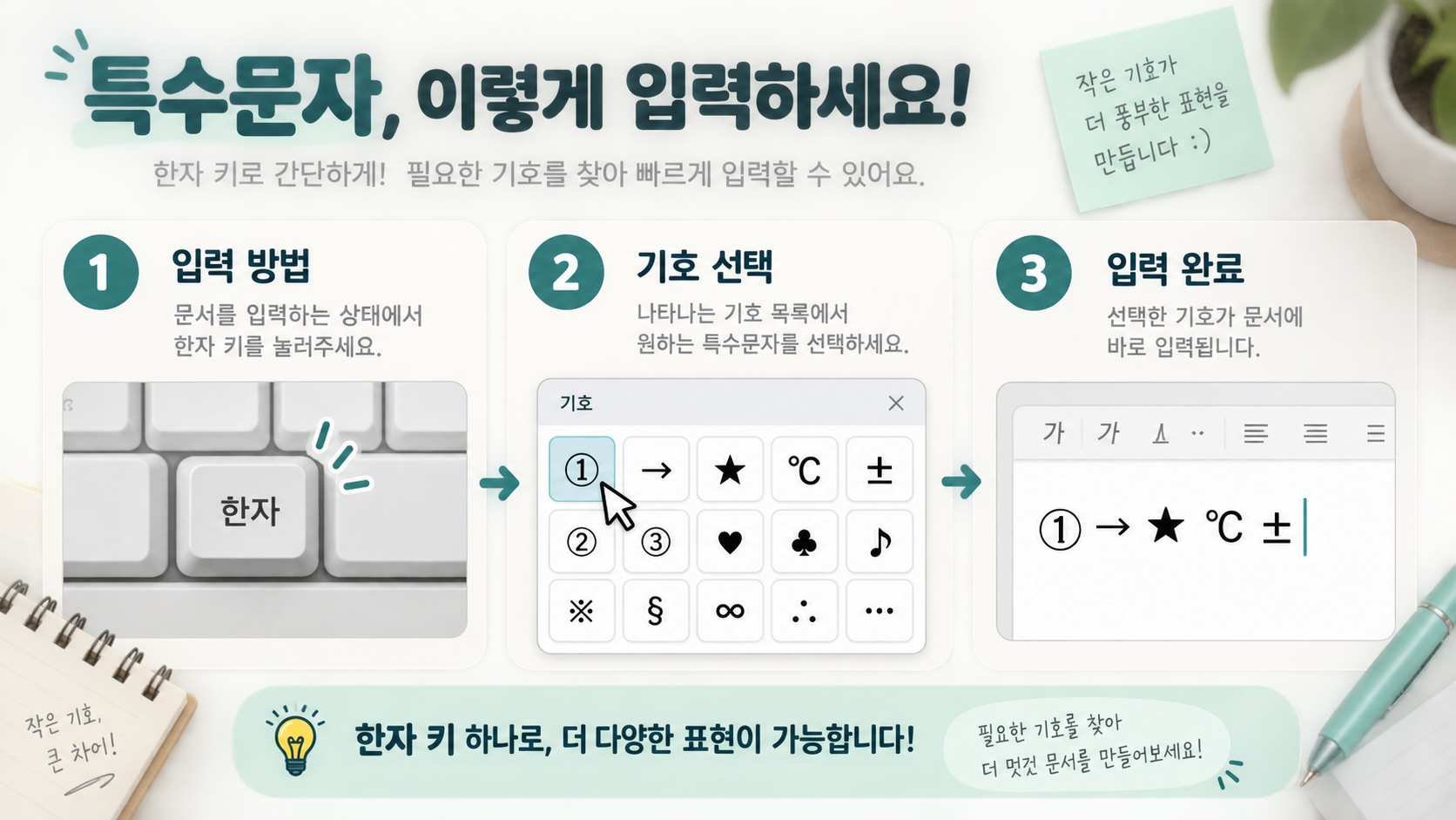 한자 키와 기호 선택창으로 특수 문자를 입력하는 방법