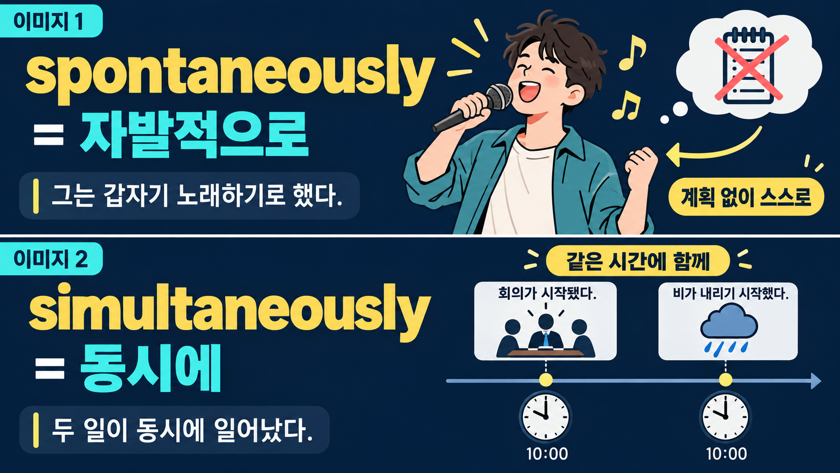 spontaneously를 설명하는 자발적 행동 정보카드