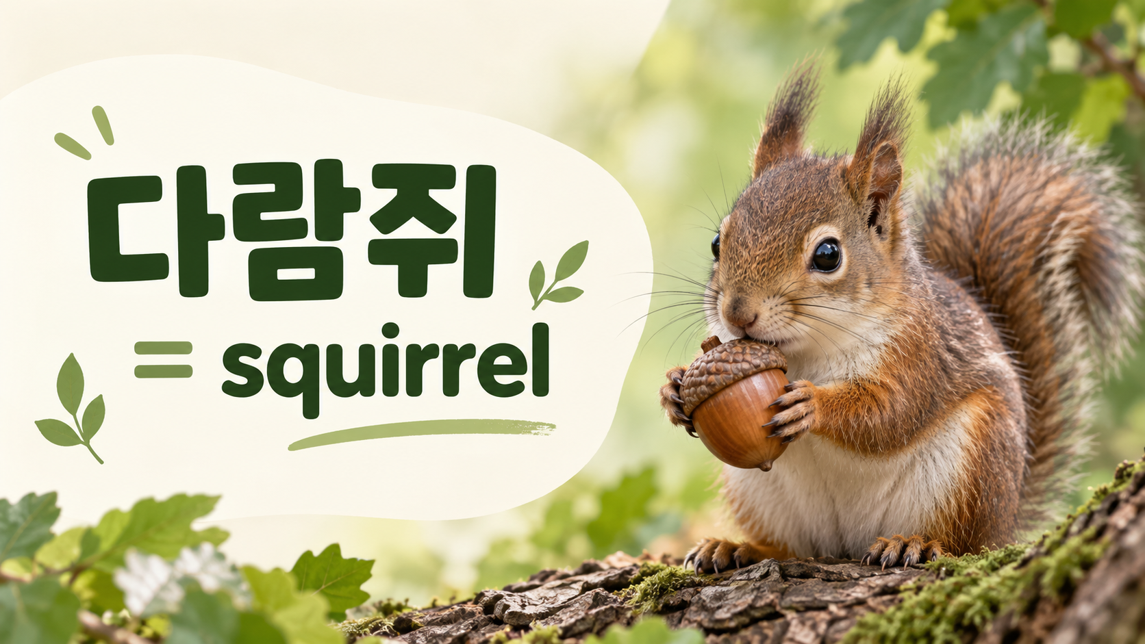 다람쥐와 squirrel 영어 단어를 보여 주는 정보 카드