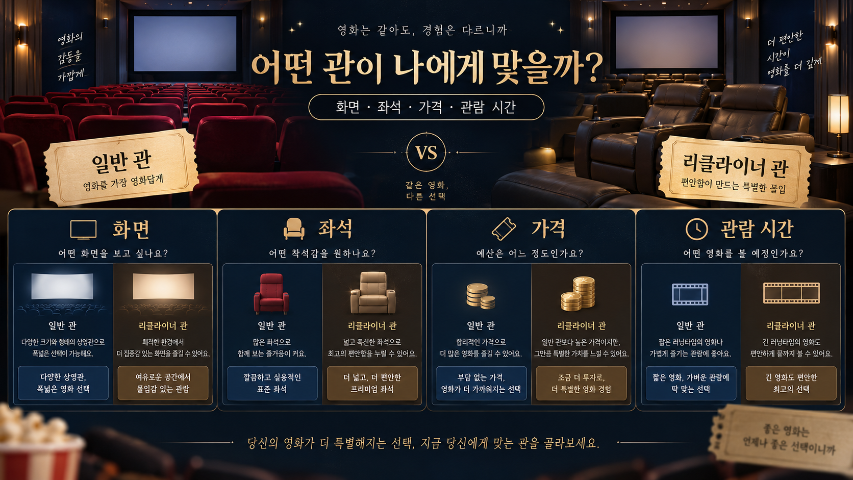 일반관과 리클라이너관 선택 기준 한국형 정보카드