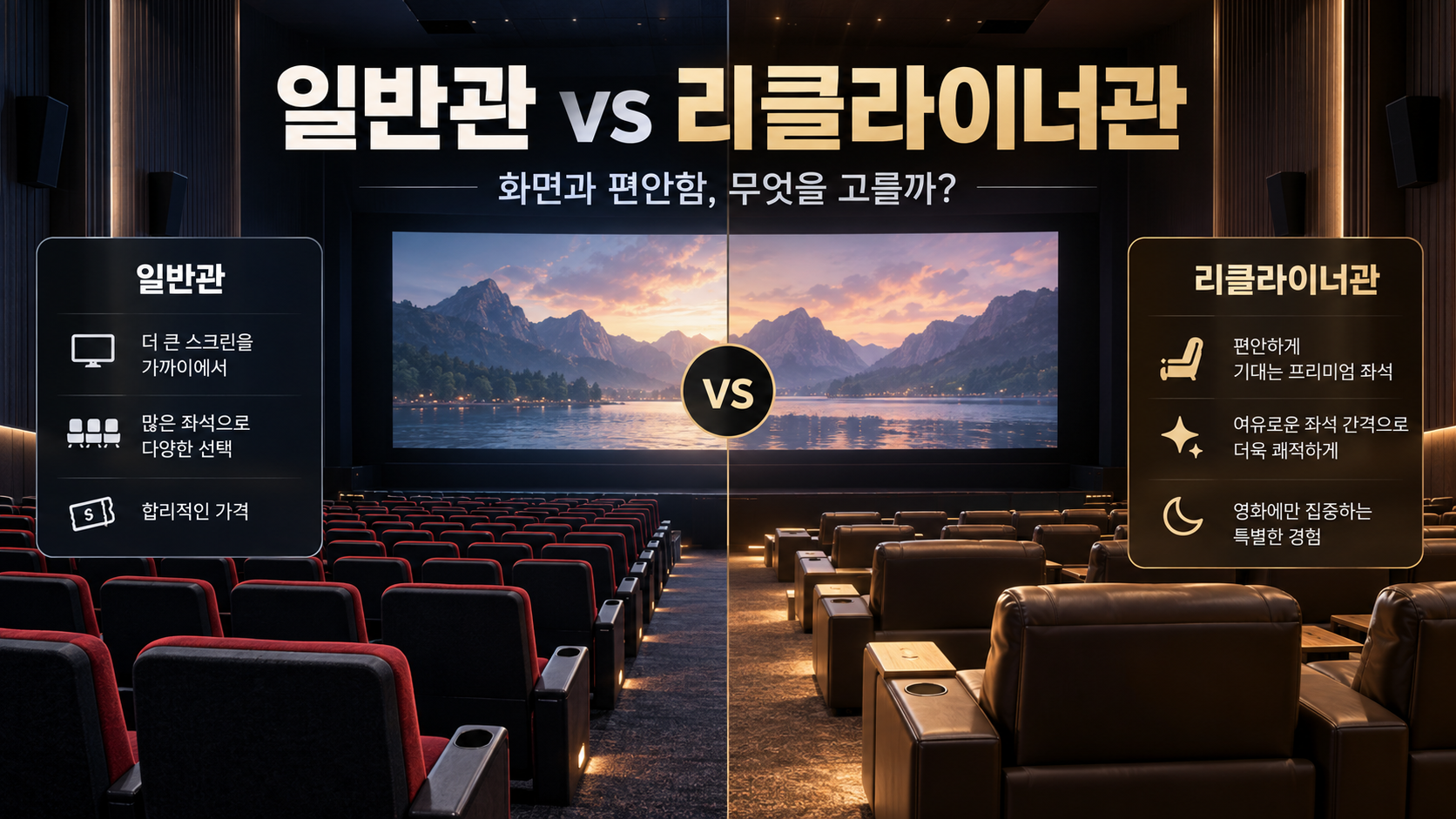 일반관과 리클라이너관을 비교한 한국형 정보카드