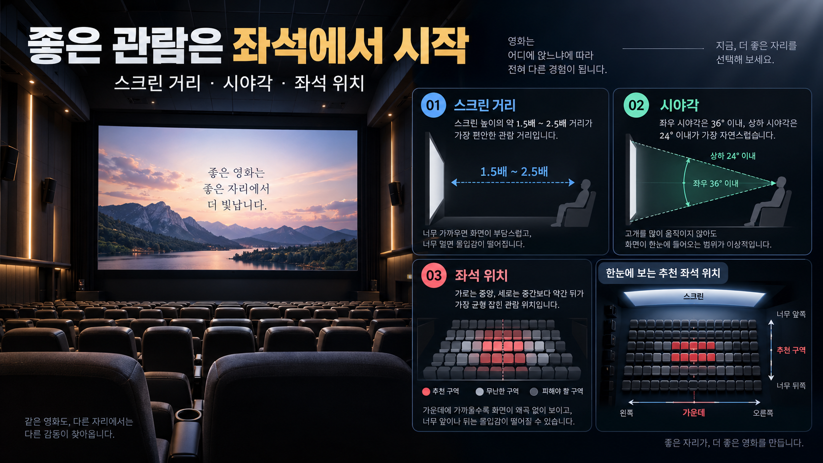 영화관 스크린 거리와 추천 좌석 위치 한국형 정보카드