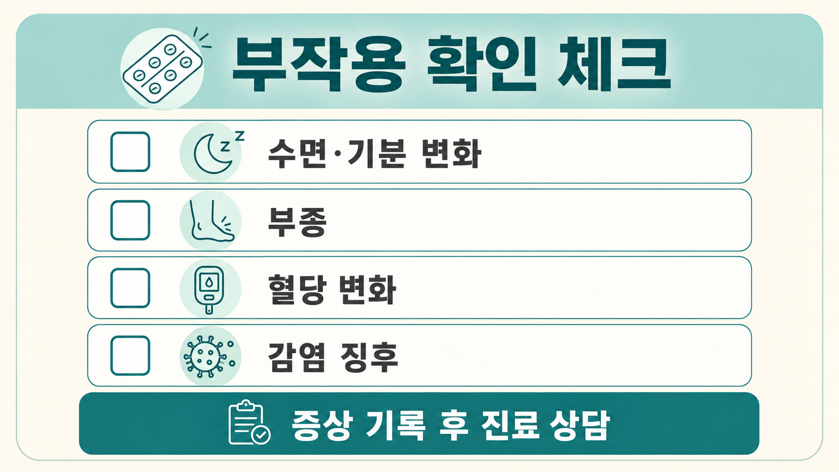 스테로이드 부작용 확인 체크 항목 정보 카드