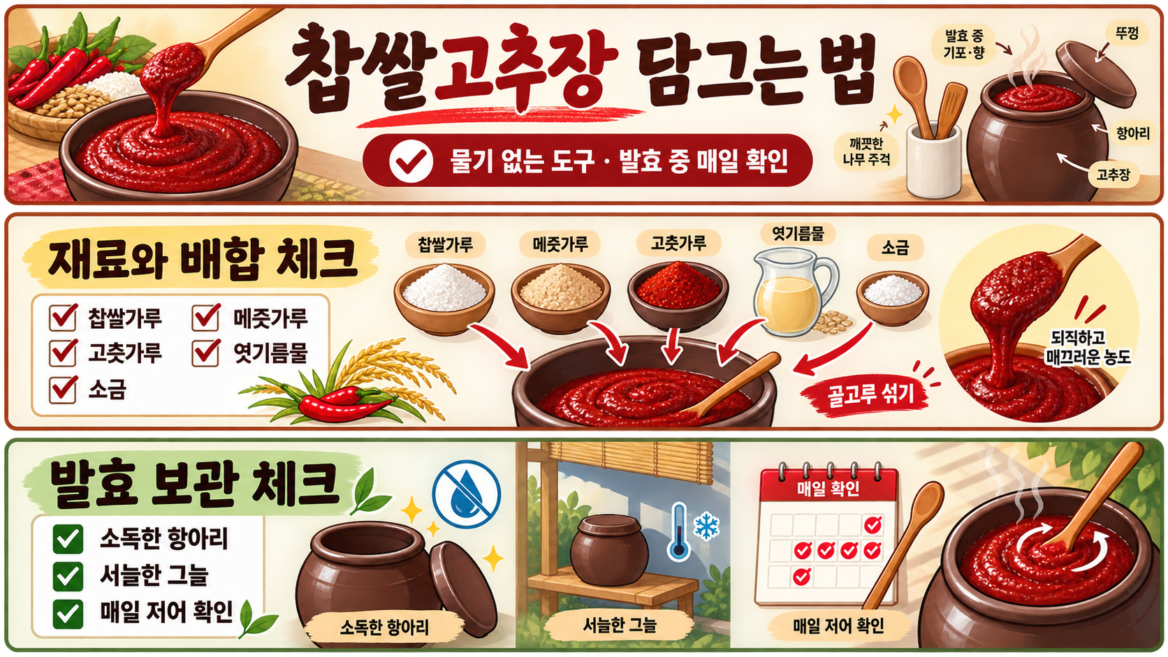 찹쌀고추장 발효와 보관 점검 항목 정보카드