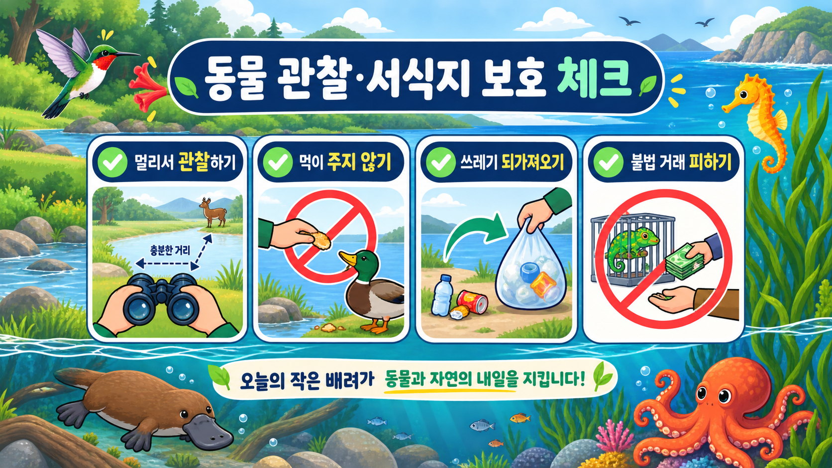 야생 동물을 책임 있게 관찰하는 서식지 보호 안내