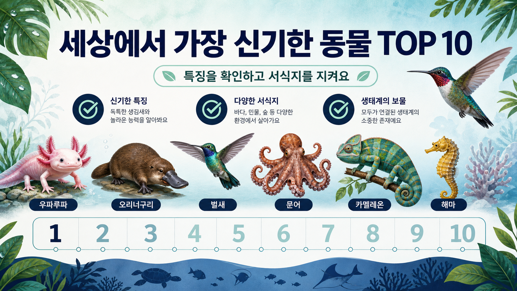 세상에서 가장 특이한 동물 Top 10 정보 카드