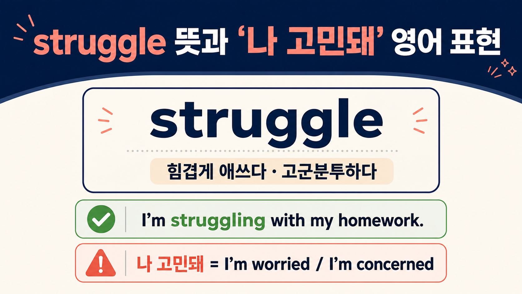 struggle 뜻과 나 고민돼 영어 표현을 정리한 한국어 정보카드