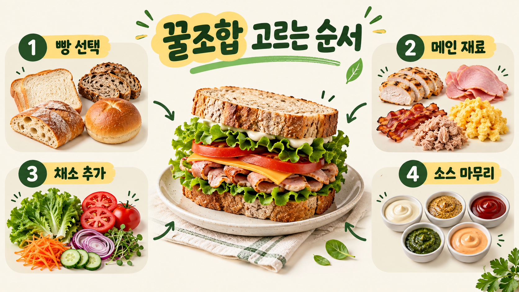 샌드위치 재료를 나누어 준비한 모습