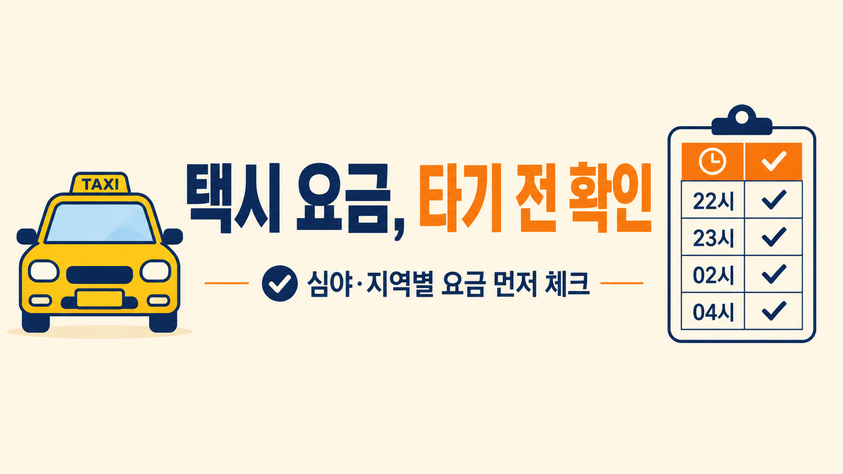 택시 요금과 심야 할증 확인 순서를 보여주는 한국어 정보카드